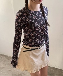 フラワーパターン長袖カットソー