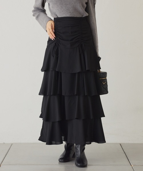 one after another NICE CLAUP(ワンアフターアナザーナイスクラップ)の「ドロストデザインティアードロングスカート(スカート・レディース・ドット/ブラック/アイボリー系・FREE)」の18枚目の写真