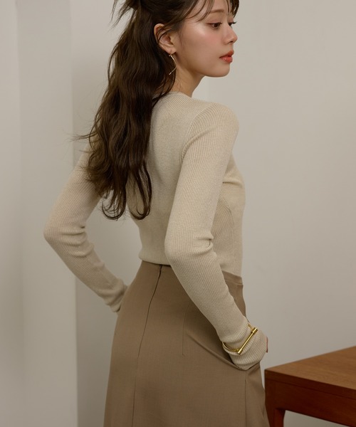 LAULEN(ローレン)の「henry neck lib knit /ヘンリーネックリブ長袖ニットプルオーバー(ニット/セーター・レディース・ブラウン/ベージュ/ブラック・FREE)」の13枚目の写真