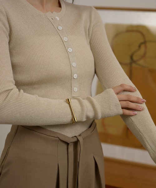 LAULEN(ローレン)の「henry neck lib knit /ヘンリーネックリブ長袖ニットプルオーバー(ニット/セーター・レディース・ブラウン/ベージュ/ブラック・FREE)」の14枚目の写真
