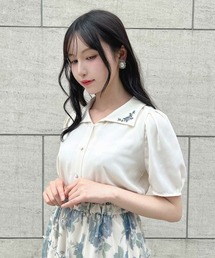 an another angelus | プチローズ刺繍入り変形衿ブラウス(シャツ/ブラウス)