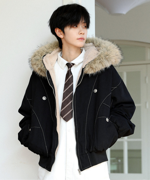 セール】【neos】ルーズシルエット 襟ファー ボンバー ジップ