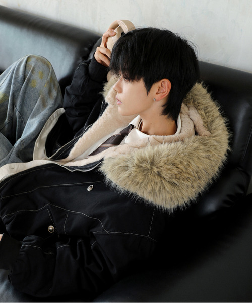 neos(ネオス)の「【neos】ルーズシルエット 襟ファー ボンバー ジップ ジャケット 韓国ファッション ユニセックス 冬アウター(ブルゾン・メンズ・カーキ/ブラック・X-LARGE/LARGE/MEDIUM)」の16枚目の写真