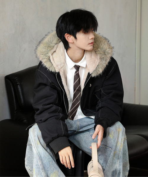 neos(ネオス)の「【neos】ルーズシルエット 襟ファー ボンバー ジップ ジャケット 韓国ファッション ユニセックス 冬アウター(ブルゾン・メンズ・カーキ/ブラック・X-LARGE/LARGE/MEDIUM)」の20枚目の写真