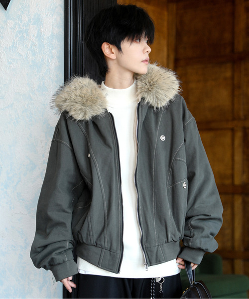 セール】【neos】ルーズシルエット 襟ファー ボンバー ジップ