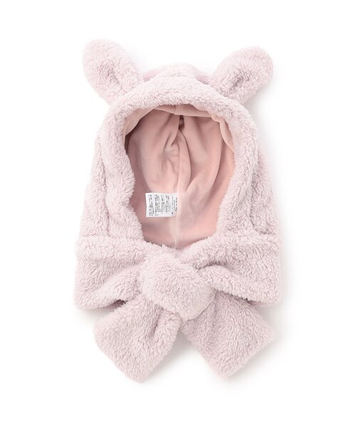 Ampersand(アンパサンド)の「【ジュニア対応】アニマルボアフードマフラー(ニットキャップ/ビーニー・キッズ・アイボリー/ベージュ/ラベンダー/グリーン・120/140/90)」の4枚目の写真