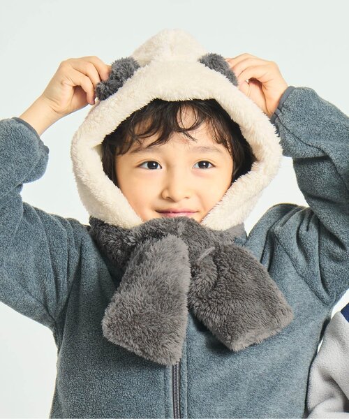 Ampersand(アンパサンド)の「【ジュニア対応】アニマルボアフードマフラー(ニットキャップ/ビーニー・キッズ・アイボリー/ベージュ/ラベンダー/グリーン・120/140/90)」の2枚目の写真