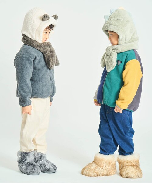 Ampersand(アンパサンド)の「【ジュニア対応】アニマルボアフードマフラー(ニットキャップ/ビーニー・キッズ・アイボリー/ベージュ/ラベンダー/グリーン・120/140/90)」の15枚目の写真