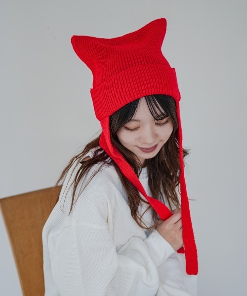 セール】猫耳ニット リブニット ユニセックス（ニットキャップ