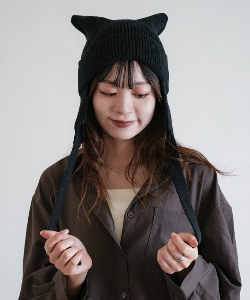 猫耳ニット リブニット ユニセックス（ニットキャップ/ビーニー