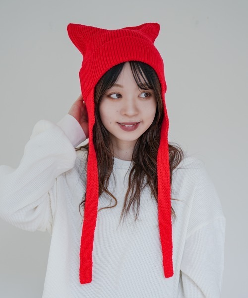 セール】猫耳ニット リブニット ユニセックス（ニットキャップ