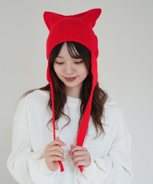セール】猫耳ニット リブニット ユニセックス（ニットキャップ