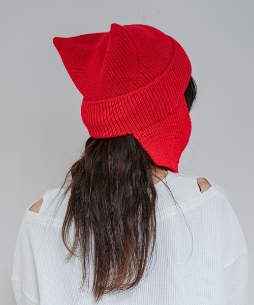 セール】猫耳ニット リブニット ユニセックス（ニットキャップ