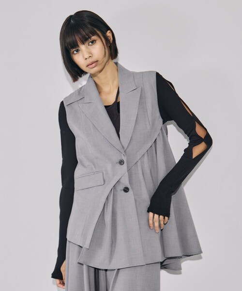 バイアスカットフレアジレ｜ウォッシャブル/防シワ/セットアップ