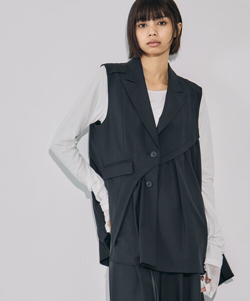 バイアスカットフレアジレ｜ウォッシャブル/防シワ/セットアップ