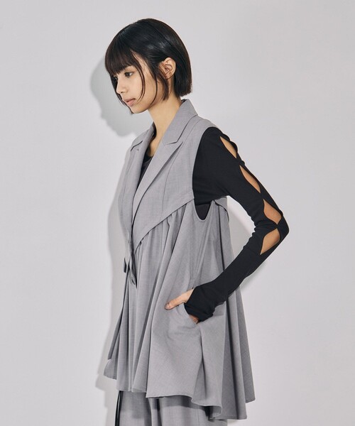 バイアスカットフレアジレ｜ウォッシャブル/防シワ/セットアップ