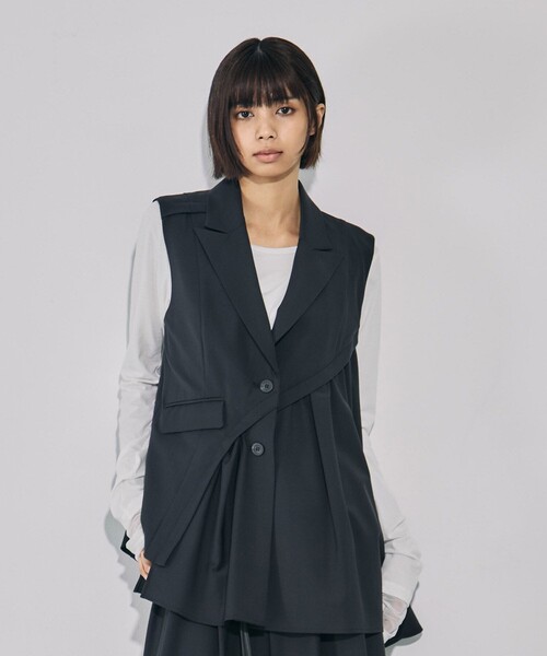 バイアスカットフレアジレ｜ウォッシャブル/防シワ/セットアップ