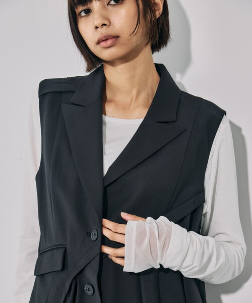 バイアスカットフレアジレ｜ウォッシャブル/防シワ/セットアップ