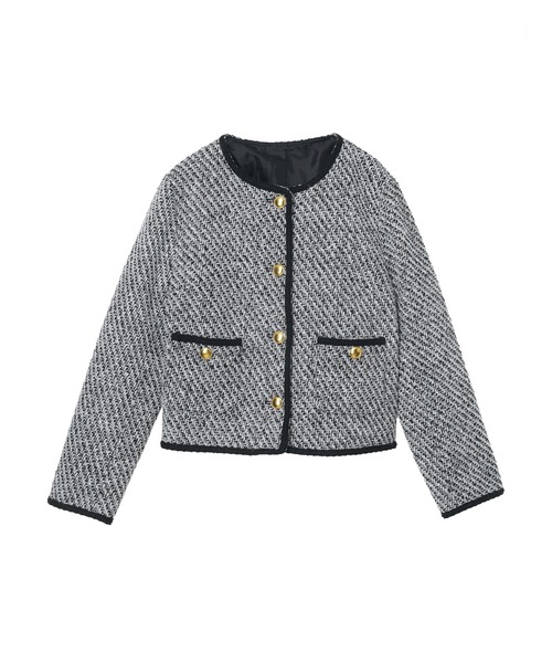 fifth(フィフス)の「ノーカラーツイードジャケット(テーラードジャケット・レディース・ブラック/ブラック×ホワイト/ホワイト・M)」の14枚目の写真