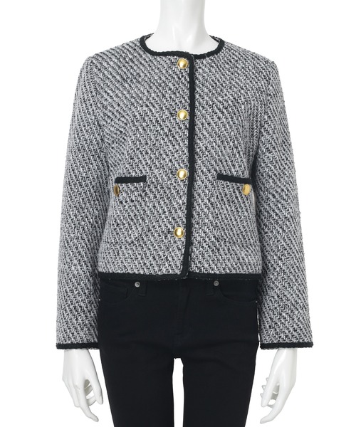 fifth(フィフス)の「ノーカラーツイードジャケット(テーラードジャケット・レディース・ブラック/ブラック×ホワイト/ホワイト・M)」の18枚目の写真