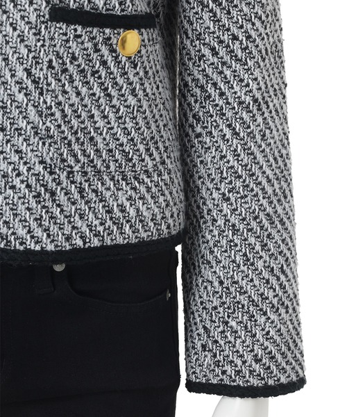 fifth(フィフス)の「ノーカラーツイードジャケット(テーラードジャケット・レディース・ブラック/ブラック×ホワイト/ホワイト・M)」の8枚目の写真