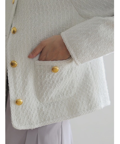 fifth(フィフス)の「ノーカラーツイードジャケット(テーラードジャケット・レディース・ブラック/ブラック×ホワイト/ホワイト・M)」の6枚目の写真