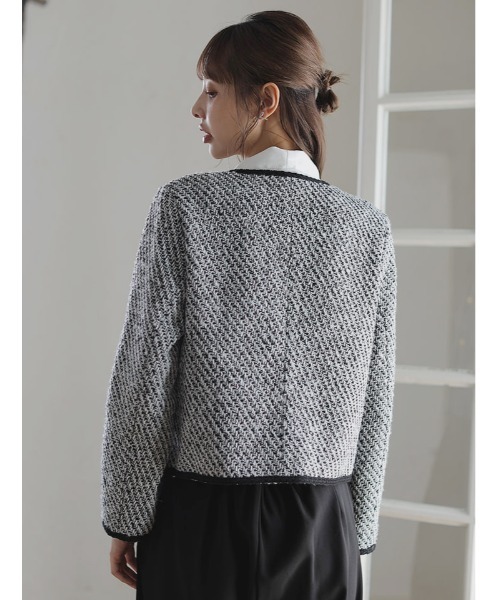 fifth(フィフス)の「ノーカラーツイードジャケット(テーラードジャケット・レディース・ブラック/ブラック×ホワイト/ホワイト・M)」の11枚目の写真