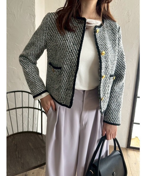 fifth(フィフス)の「ノーカラーツイードジャケット(テーラードジャケット・レディース・ブラック/ブラック×ホワイト/ホワイト・M)」の12枚目の写真