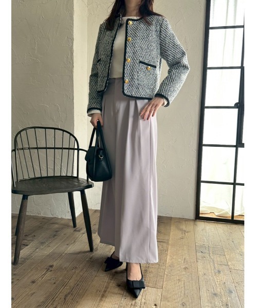 fifth(フィフス)の「ノーカラーツイードジャケット(テーラードジャケット・レディース・ブラック/ブラック×ホワイト/ホワイト・M)」の4枚目の写真