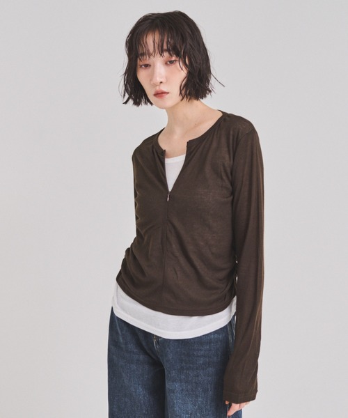 FMiBL(ファミル)の「ハーフジップシアートップス(Tシャツ/カットソー・レディース・ブラウン/ブラック/グレー・FREE)」の11枚目の写真