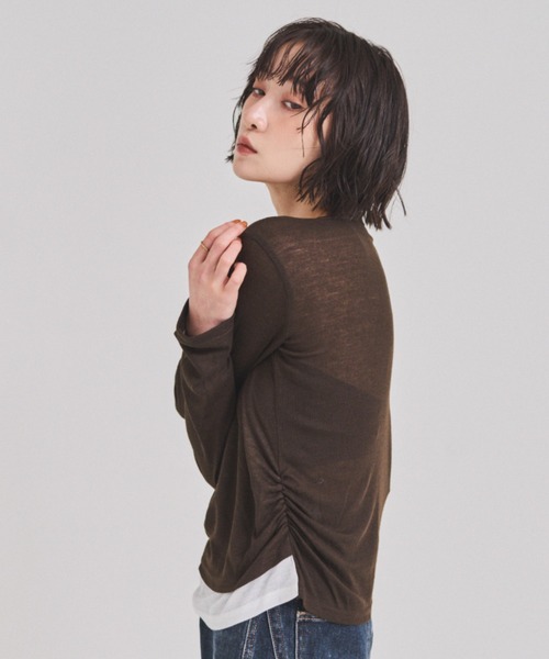 FMiBL(ファミル)の「ハーフジップシアートップス(Tシャツ/カットソー・レディース・ブラウン/ブラック/グレー・FREE)」の15枚目の写真