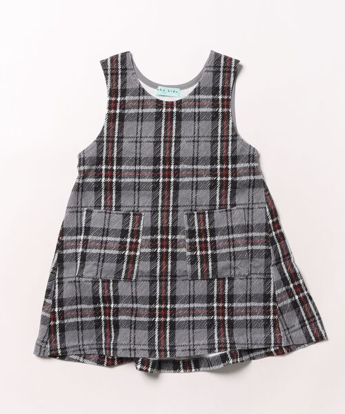 タータンチェックプリントストレッチカットソージャンパースカート