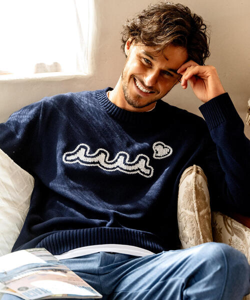 muta marine(ムータ・マリン)の「muta MARINE/ムータ マリン/別注 WAVE CREW KNIT(ニット/セーター・メンズ・ネイビー/ホワイト・L/M/XL)」の11枚目の写真
