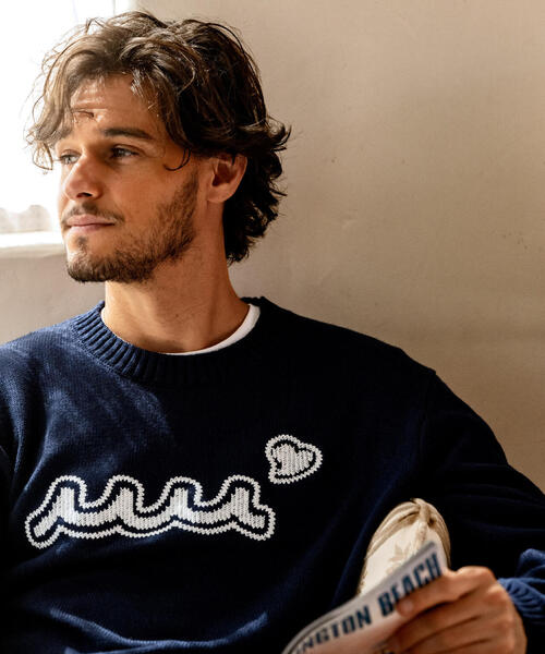 muta marine(ムータ・マリン)の「muta MARINE/ムータ マリン/別注 WAVE CREW KNIT(ニット/セーター・メンズ・ネイビー/ホワイト・L/M/XL)」の13枚目の写真