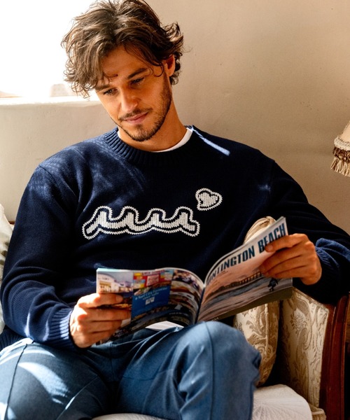 muta marine(ムータ・マリン)の「muta MARINE/ムータ マリン/別注 WAVE CREW KNIT(ニット/セーター・メンズ・ネイビー/ホワイト・L/M/XL)」の5枚目の写真