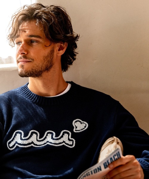 muta marine(ムータ・マリン)の「muta MARINE/ムータ マリン/別注 WAVE CREW KNIT(ニット/セーター・メンズ・ネイビー/ホワイト・L/M/XL)」の6枚目の写真