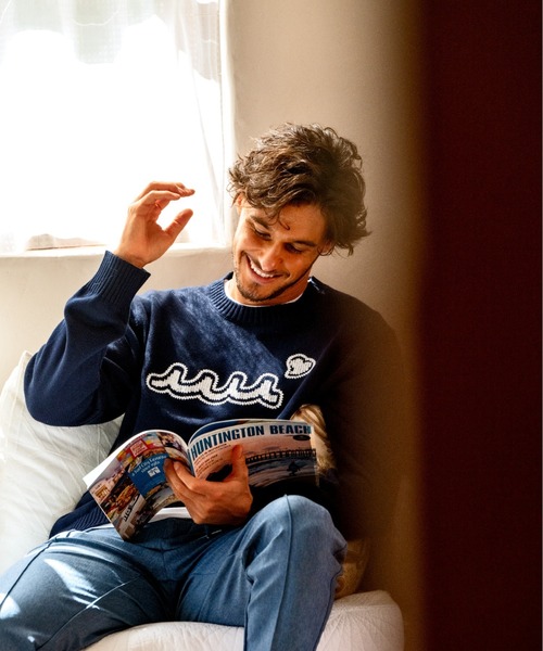 muta marine(ムータ・マリン)の「muta MARINE/ムータ マリン/別注 WAVE CREW KNIT(ニット/セーター・メンズ・ネイビー/ホワイト・L/M/XL)」の4枚目の写真