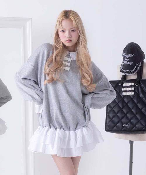 リボンボンディングコンビワンピース