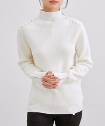 ハイネック メタル パーツ リブニット プルオーバー