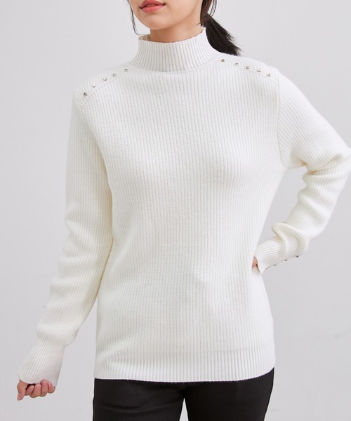 Lace Ladies(レースレディース)の「ハイネック メタル パーツ リブニット プルオーバー(ニット/セーター・レディース・ブラック/アイボリー/ベージュ/ブラウン・FREE)」の16枚目の写真