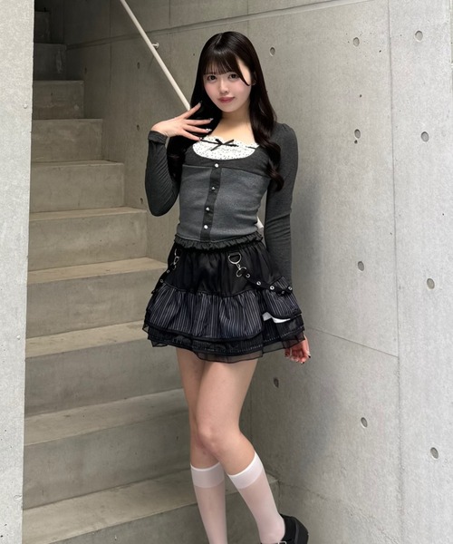 Lae(レイ)の「ドットリボンドッキングトップス(Tシャツ/カットソー・レディース・グレー・SMALL/MEDIUM)」の5枚目の写真