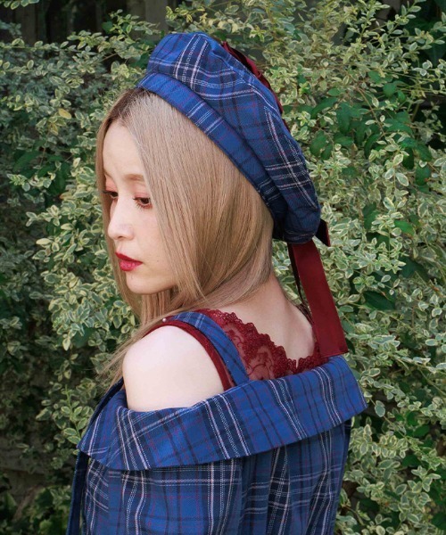 axes femme(アクシーズファム)の「タータンチェックリボンベレー(ハンチング/ベレー帽・レディース・ネイビー/ミント/ワイン・FREE)」の5枚目の写真