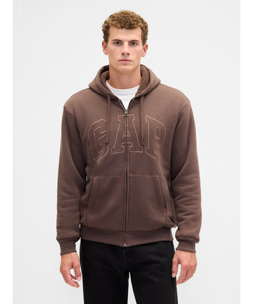 セール】リラックスフィット GAPロゴ 裏ボア ジップアップパーカー