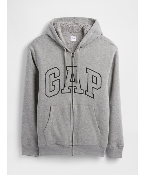 セール】リラックスフィット GAPロゴ 裏ボア ジップアップパーカー