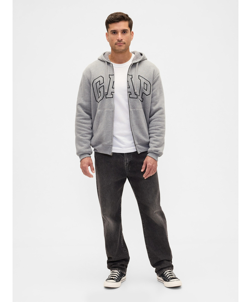 GAP（ギャップ）の「リラックスフィット GAPロゴ 裏ボア ジップアップ