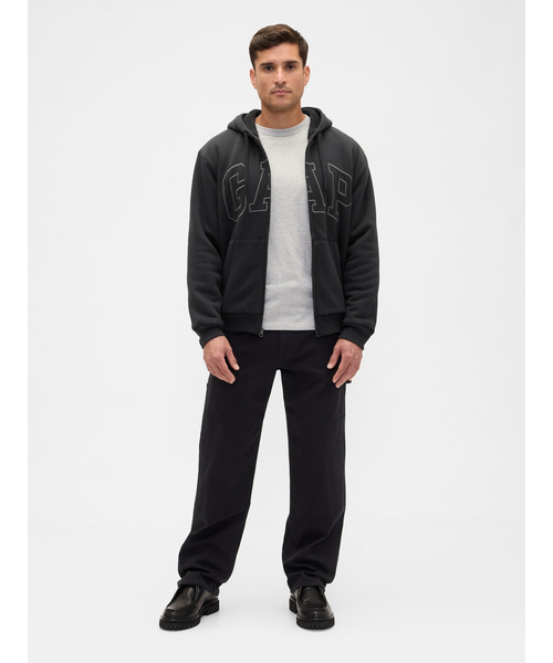 セール】リラックスフィット GAPロゴ 裏ボア ジップアップパーカー