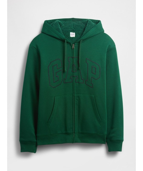セール】リラックスフィット GAPロゴ 裏ボア ジップアップパーカー