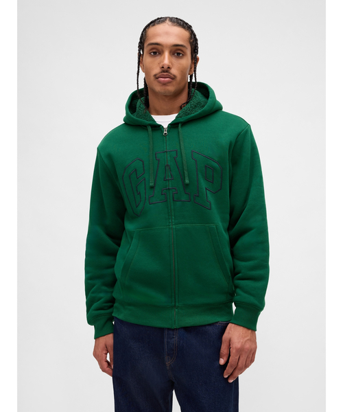 セール】リラックスフィット GAPロゴ 裏ボア ジップアップパーカー