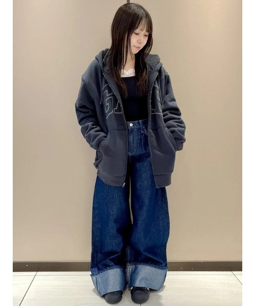 GAPロゴ裏ボア ジップアップパーカー S115460470 - トップス美品/M1