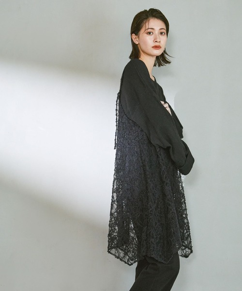 LAKOLE（ラコレ）の「2WAY起毛レースキャミワンピース2 / 611288（ワンピース・レディース・アイボリー/ブラック・FREE）」の9枚目の写真